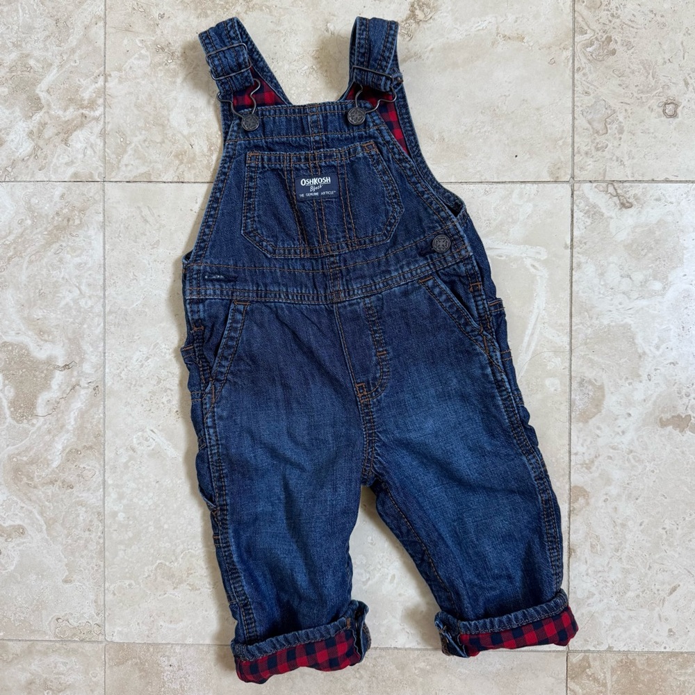 OshKosh B’gosh Buffalo Plaid Flannel-Lined Overalls